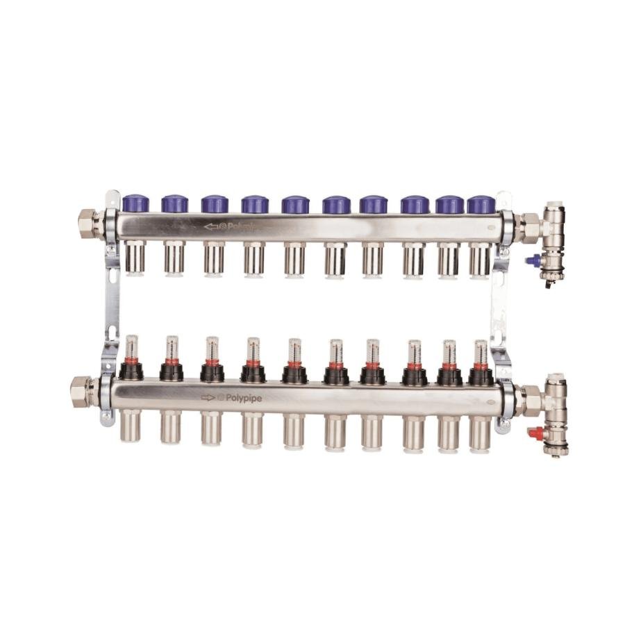 Polypipe 15mm Stainless Steel 10 Port - Push-Fit Manifold PB12760