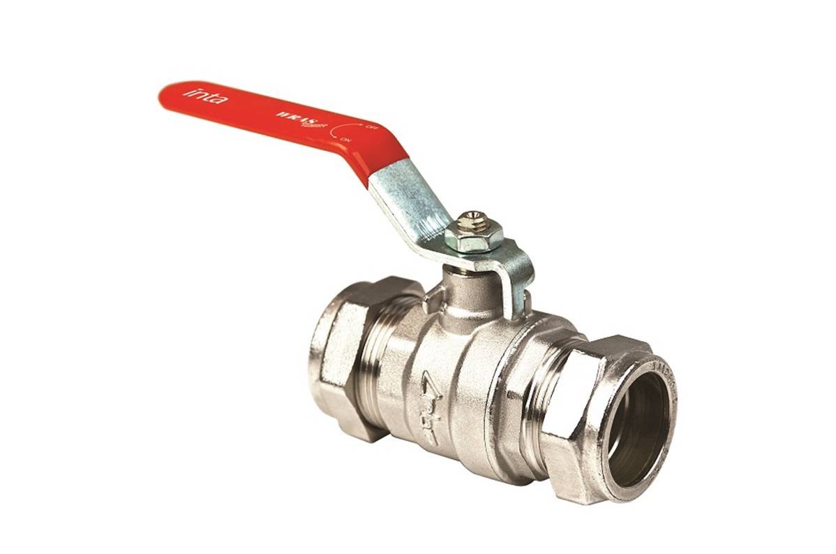 Inta 15mm Full Bore Compression Ball Valve Red Lever Handle LBV209315R