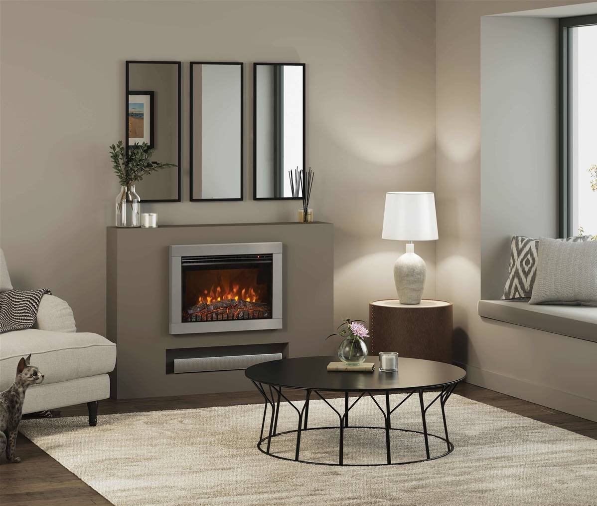 Be Modern 26" Adali Wall Mounted Fire with Brushed Steel Trim AWMFT 