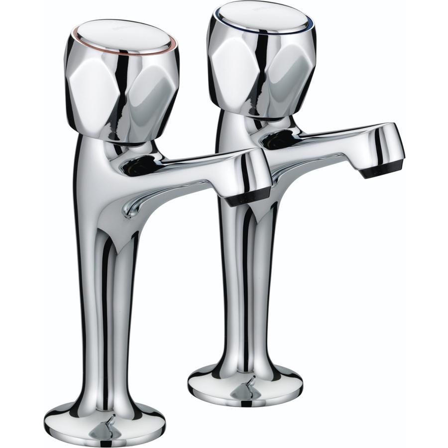 Bristan Club High Neck Pillar Taps Chrome Plated with Metal Heads