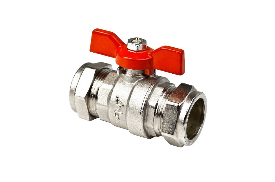 Inta Full Bore Ball Valve 22mm Red Butterfly Handle BBV209322R